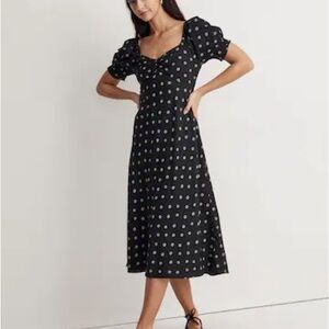 Madewell Black Polka Dot Puff Sleeve Midi Dress